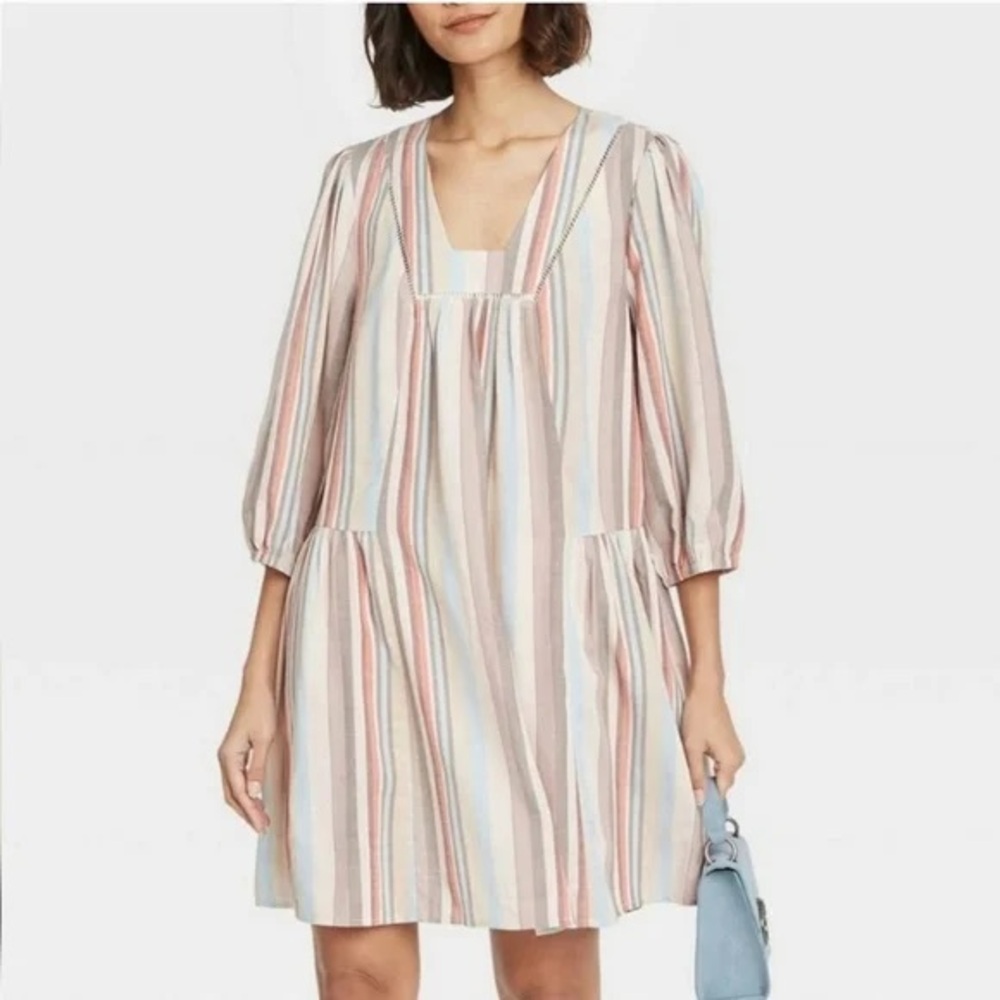 Knox Rose Boho Striped Linen Blend Oversized Shift Dress - Size S